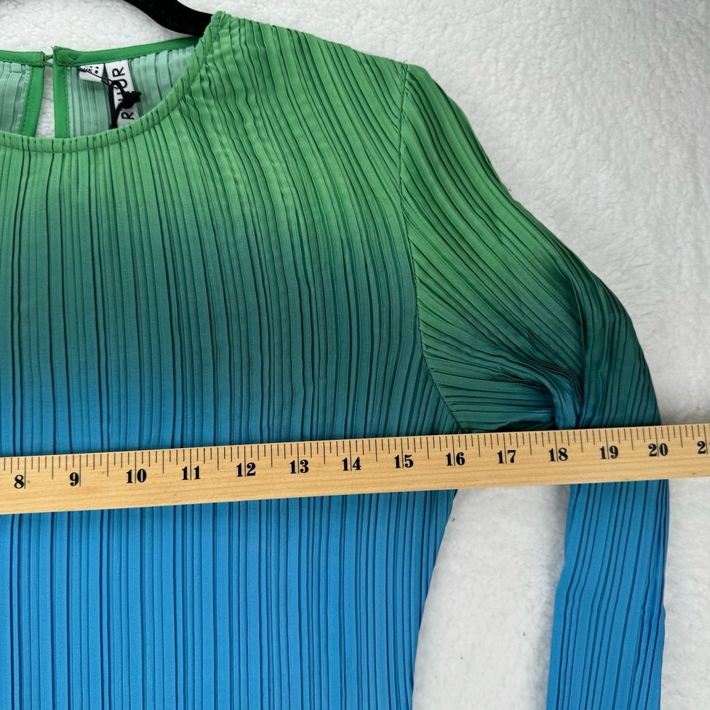 NWT Arthur Dress TDRS2201_27BGO Blue Green Long Sleeve Textured US 4 - Picture 4 of 15